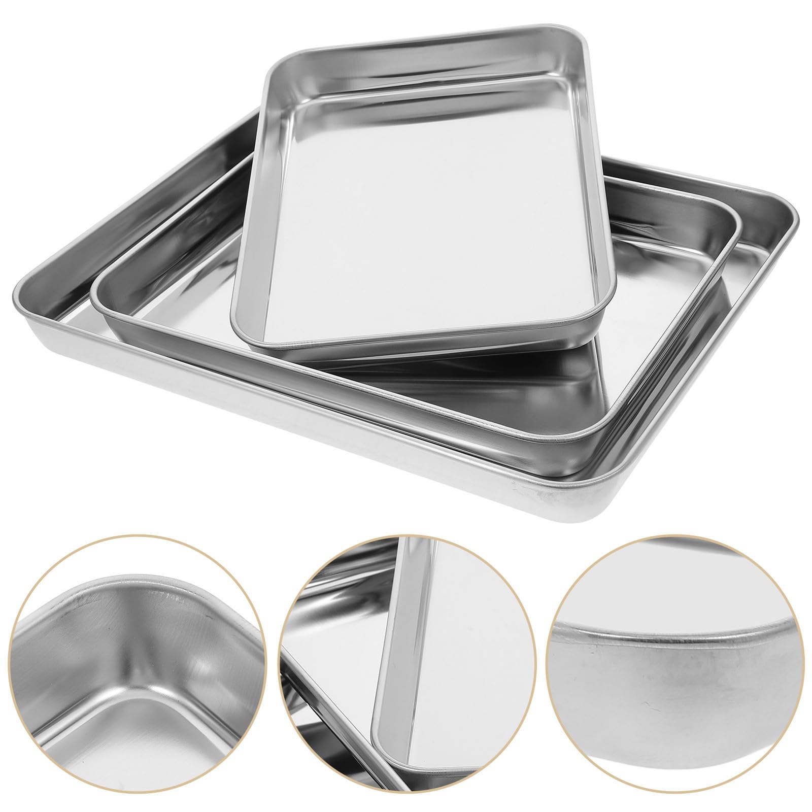 jojofuny Bandejas de Acero Inoxidable Diseño Plano y Bordes Redondeados Resistente y Multifuncional Juego de 3 para Hornear y Servir para Uso en Cocina y Barbacoa