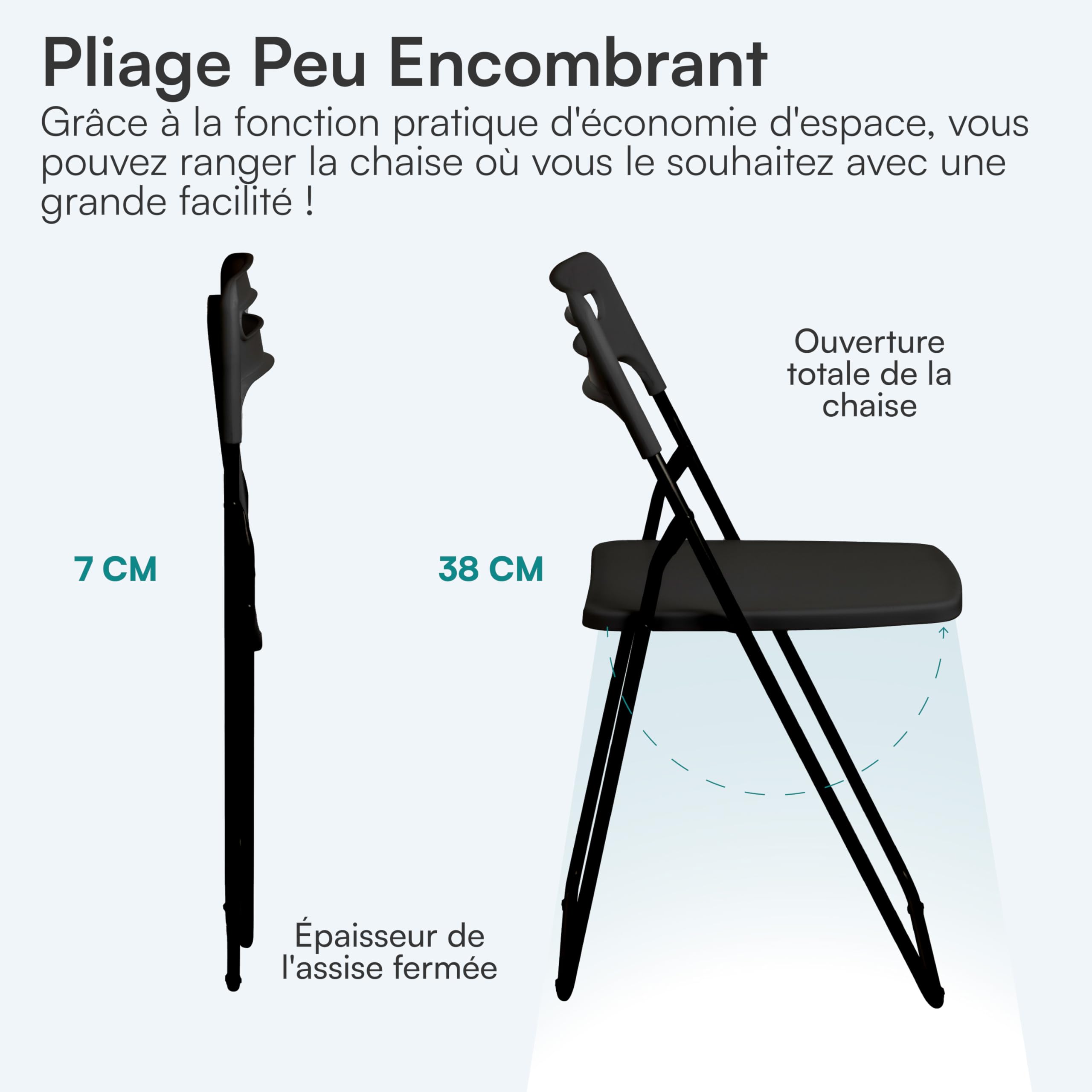 Baroni Home Chaise Pliante Peu Encombrante, Chaise de Salle à Manger, Chaise d’intérieur et d’Extérieur avec Structure en Acier, Siège et Dossier en Plastique, 42x38x78 cm, Noir, 6 Pièces