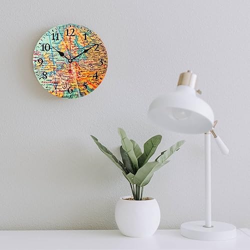 Miniatura 6 de Reloj de pared de madera con mapa del mundo antiguo, estilo nostálgico, Atlas histórico, diseño vintage, impresión de madera, reloj de pared con