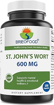 Brieofood St. Johns Wort Hypericum perforatum 600 mg per Serving - 0.3% Standardized Extract - 180 Capsules - Promotes Positive Mood