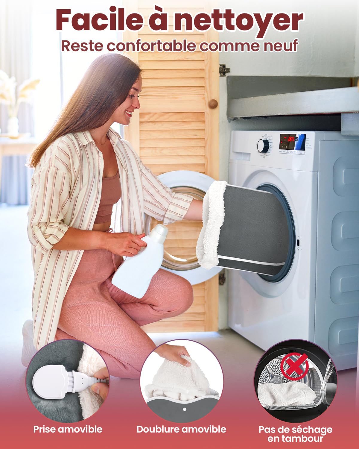 Chauffe Pied Electrique, Chauffage Rapide Chauffe Pied avec 6 Niveaux de Température et 4 Minuterie, Lavable Chauffe Pieds Chauffant Électrique avec Arrêt Automatique pour Maison Bureau