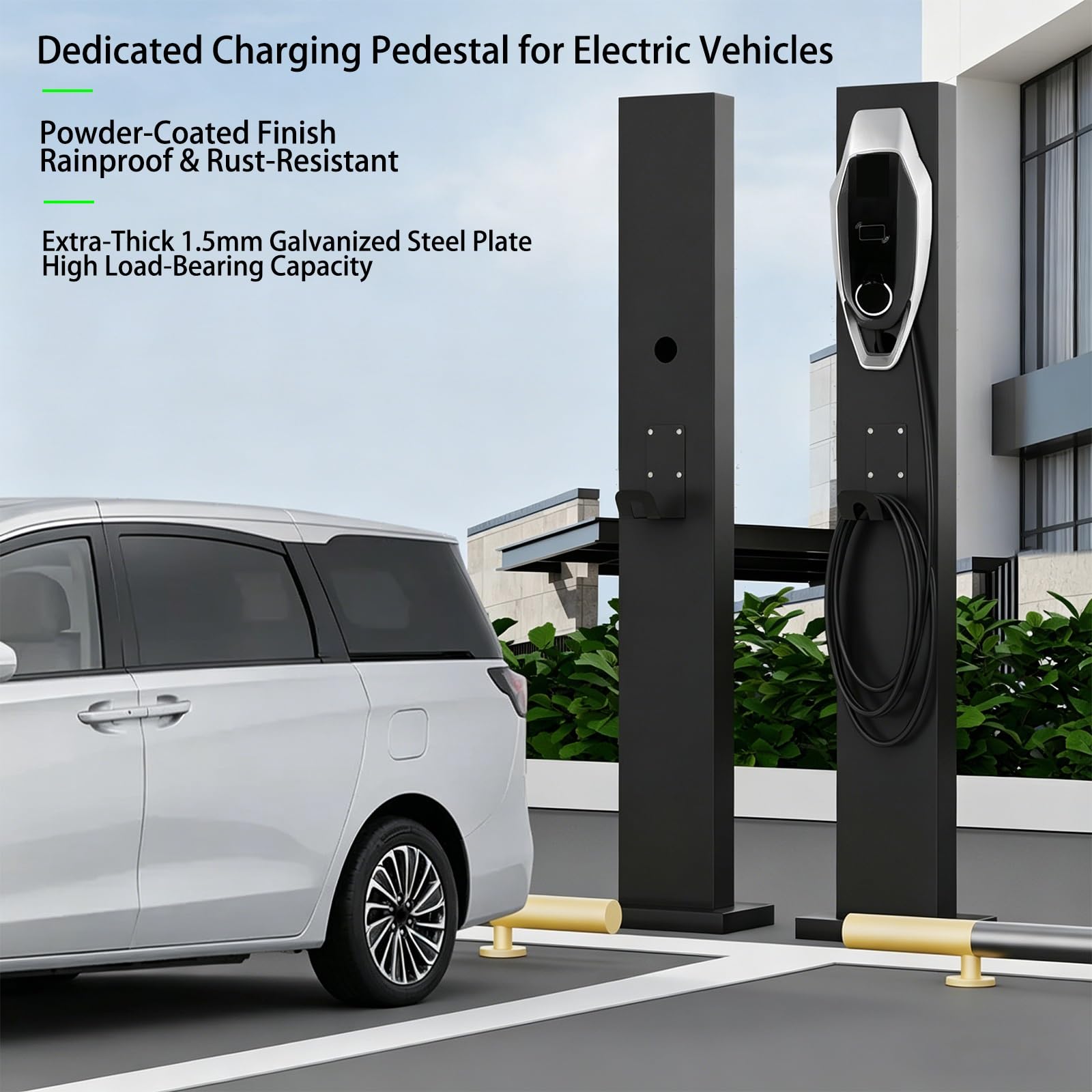 Halterung für VE-Ladestation, Ladestation auf Fuß, platzsparend, wasserdicht, rostfrei und kompatibel mit den meisten Ladegeräten von Elektrofahrzeugen (schwarz)