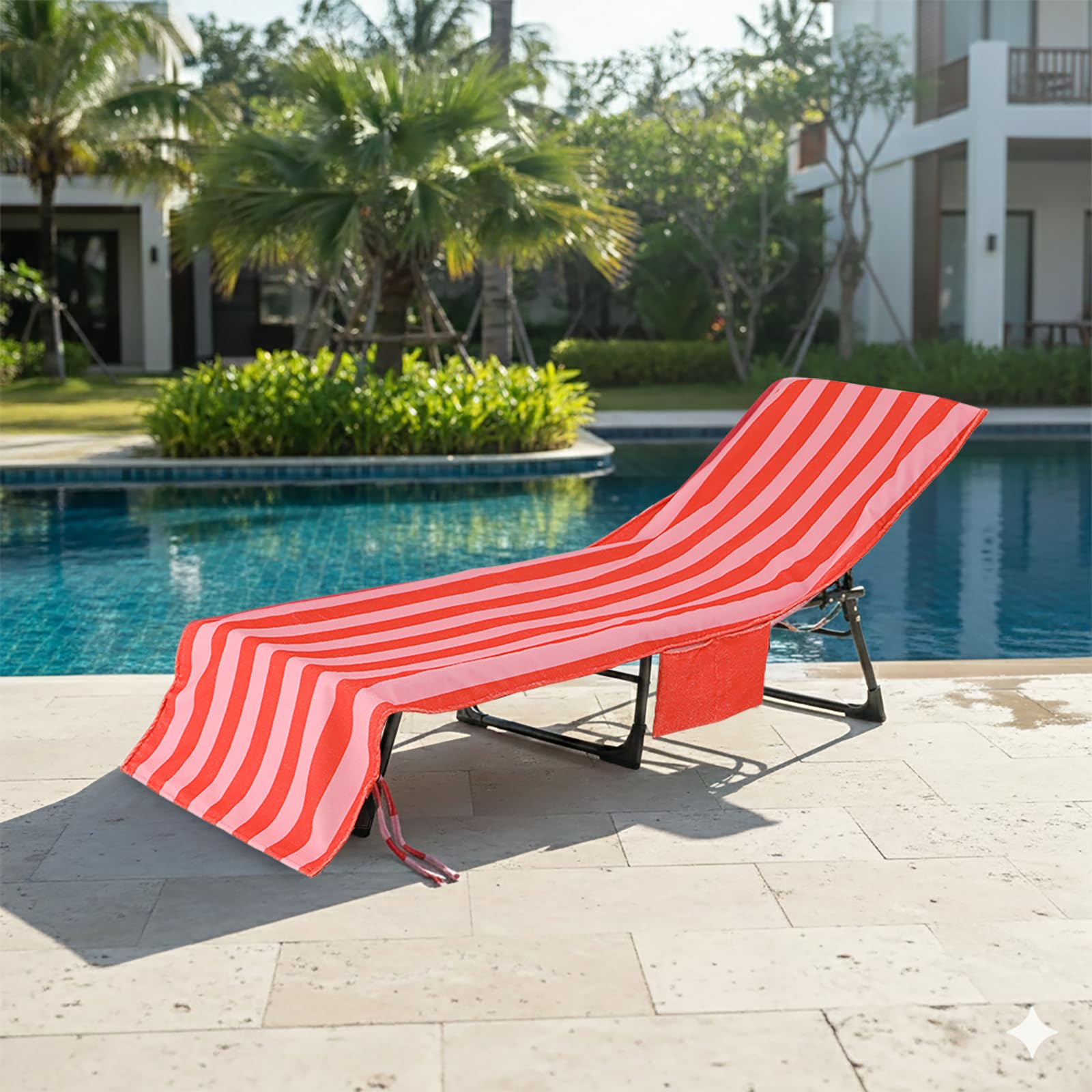 Best Chair Towel Picks for Pool and Beach in 2026 2 THOVSMOON Beach Lounge Chair Towel Cover with Pockets, Orange Pink Stripe — product photo
