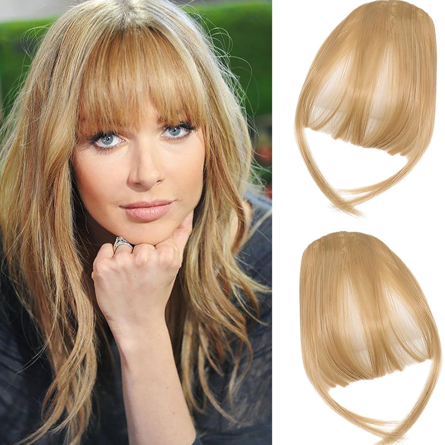 Clip in Bangs, Real Human Hair Clip in Bangs for Women, Wispy Clip on Air Bangs with Temples Hairpieces, Curved Bangs for Women, Natural Soft Bangs Hair Extensions for Daily Wear,Ash Blonde