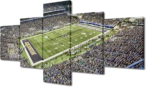 Vista 519 de Cuadros de estadios deportivos de fútbol americano de Minnesota, cuadros de vikingos, 5 paneles, lienzo para pared, arte de pared del estadio