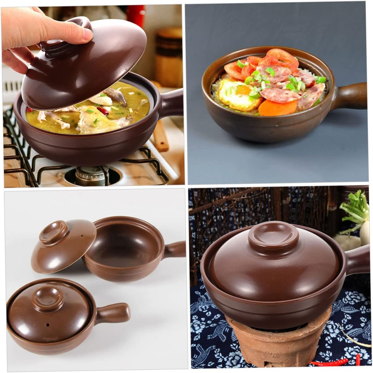 High Temperature Resistant Lithium Ceramic Casserole Pot with Double Ears for Braised Chicken Rice Soup and Bibimbap Cooking Smooth Non-stick Surface Kitchen Cookware for Household