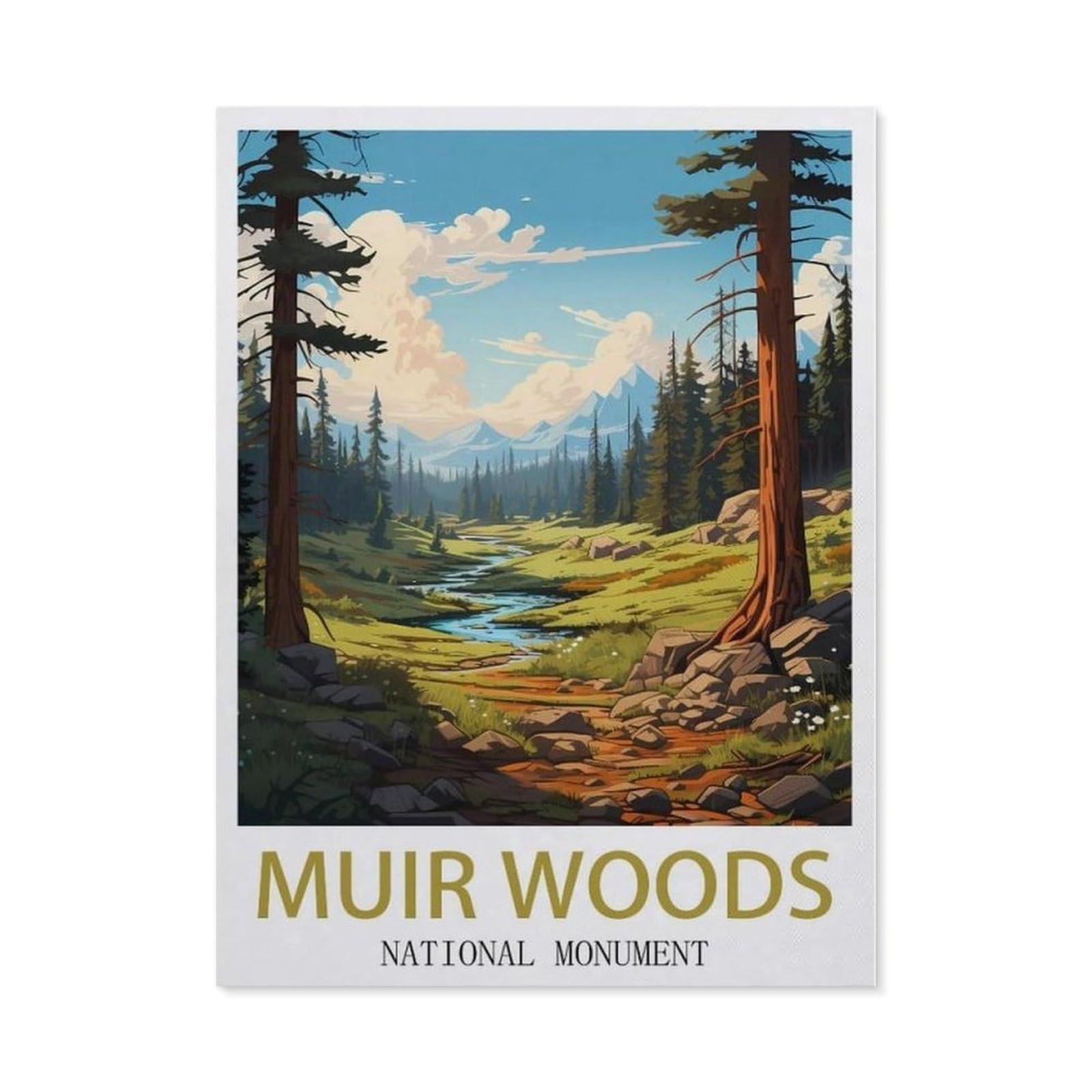 Beayodkp （30 X 40 Cm/11.81 X 15.74 Inches） 5D Diy Diamond Painting，Muir Woods National Monument Vintage Travel Poster，Art Living Room Wall Decoration Gift-Cg1