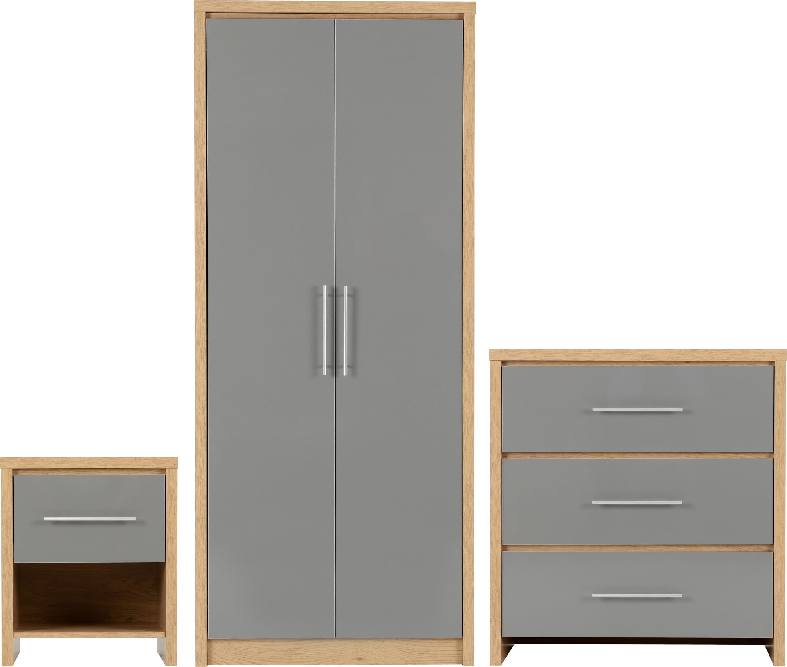 Seconique - Bedroom Furniture Set - Grey Gloss & Light Oak - 3 Piece