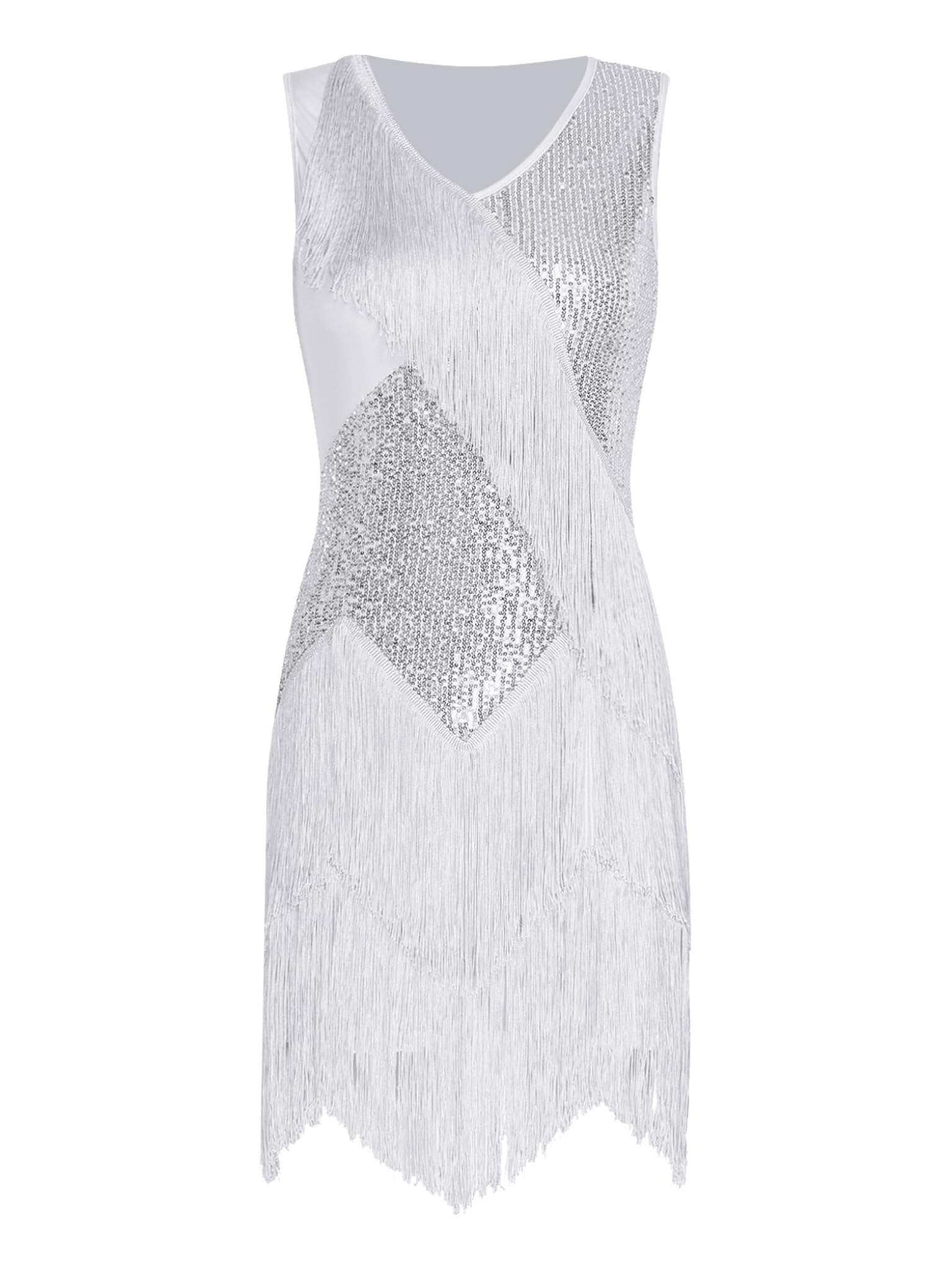 TTAO Vestido de baile latino para mujer, sin mangas, con flecos, borla, vintage, de los años 20, para cóctel, baile, tangos, salsa