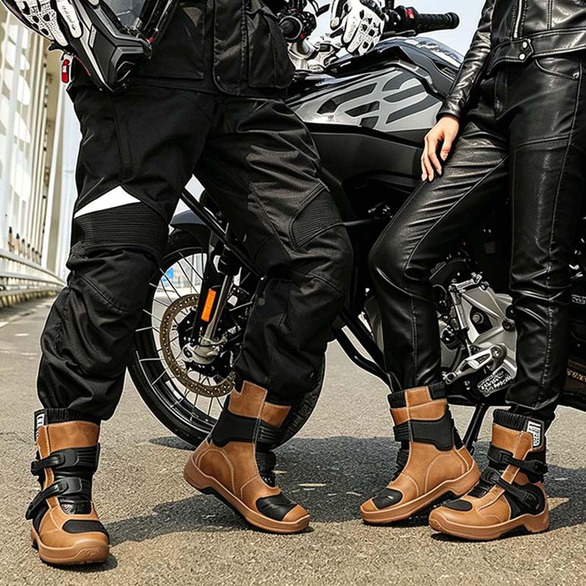 Scarpe da Moto Uomo Stivali Motocross Protezione | Pelle, Traspiranti, Antiscivolo, Supporto della Caviglia, Suola Antiscivolo, Scarpe da Equitazione Stradale Rinforzate