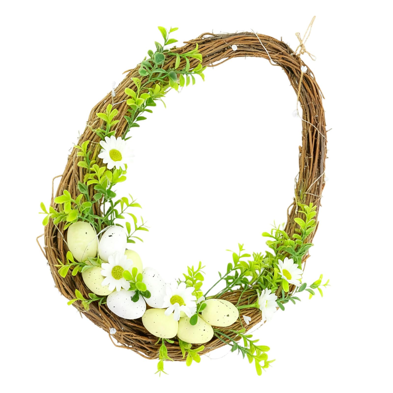 SHINEOFI Ghirlanda Pasquale con Foglie Verdi a Forma di Uovo in Legno e Rattan e Decorazioni Primaverili Colorate per Porta e Finestre, la Casa e L'esterno