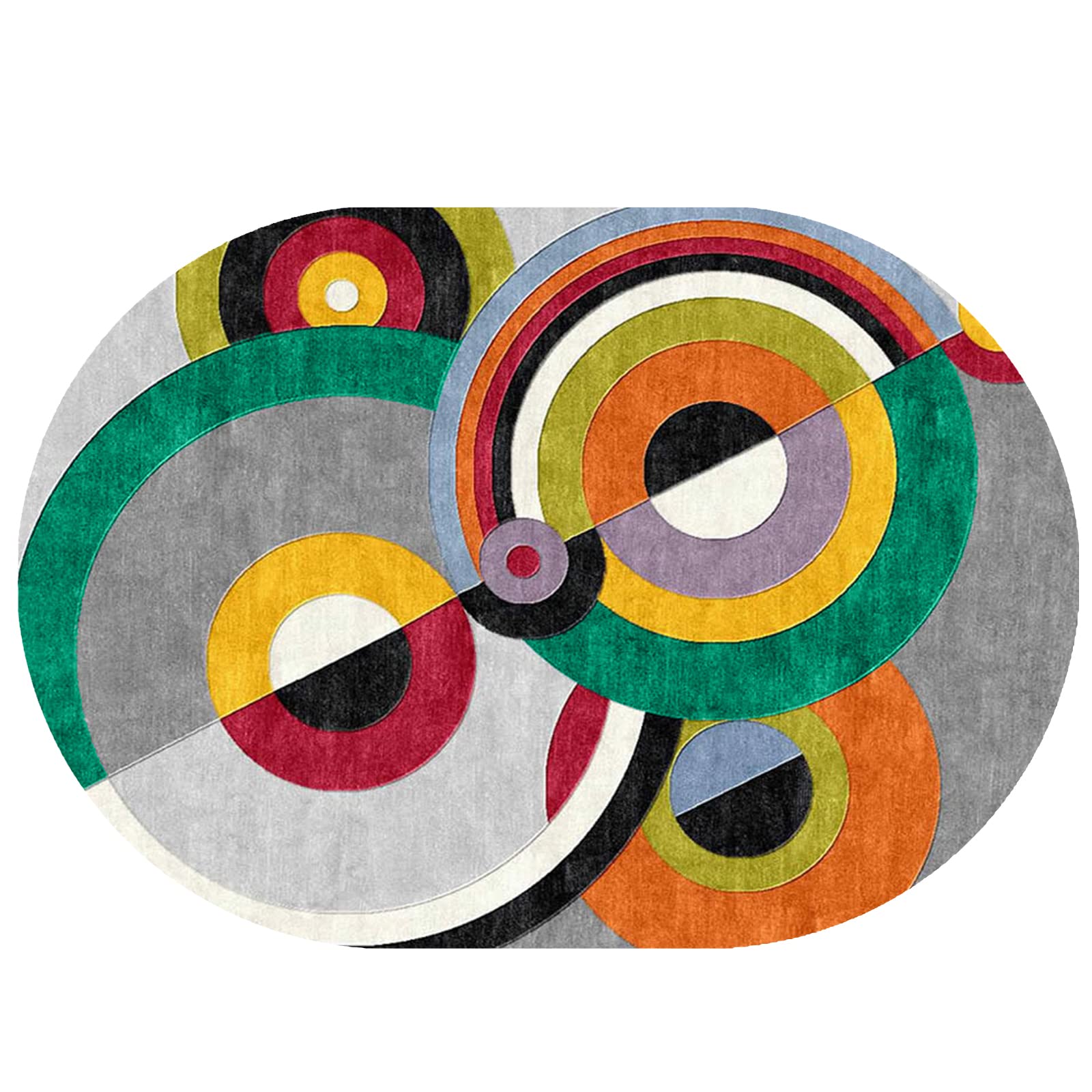 Rururug Ovale Tapis de Passage Couloir Salon entrée Moquette décoration d'intérieur Tapis Lavable antidérapant Chevet cheminée, Lignes de Demi-Cercle Multicolores,Oval 70 x 120 cm