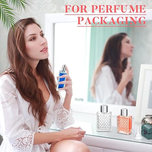 Miniatura 5 de Zhehao 10 botellas de perfume de vidrio de 3.4 fl oz de 3.4 onzas, botella de atomizador de niebla fina recargable con 10 embudos de llenado de