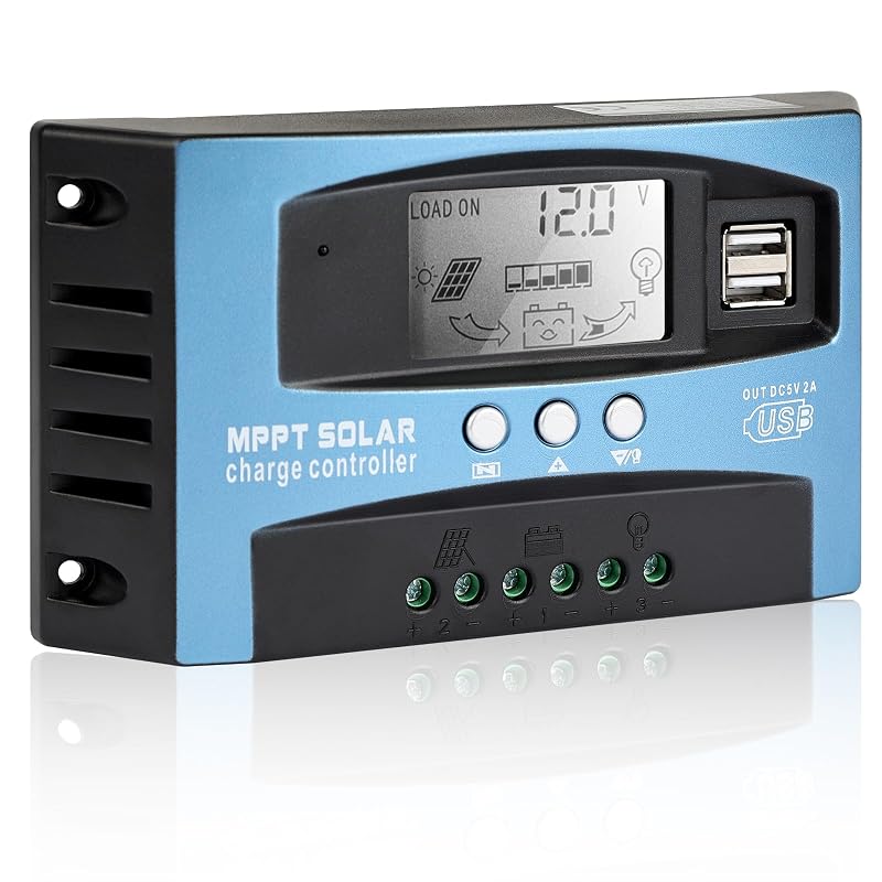 Controlador de Carga Solar MPPT LEPITERY 60 A 12 V/24 V Automático com LCD e USB Duplo AG-KZ60A