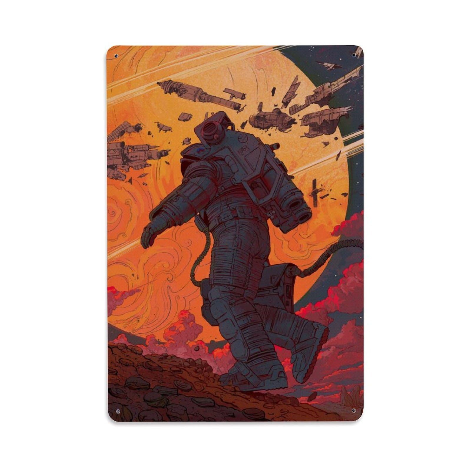 Cosmic Astronaut Alien Planet Exploration Space Aesthetic Metal Tin Sign Plaque Wall Decor for Cafe, Man Cave, Club Bar, Office, Home Garden Round Metal Poster 8x12Inch