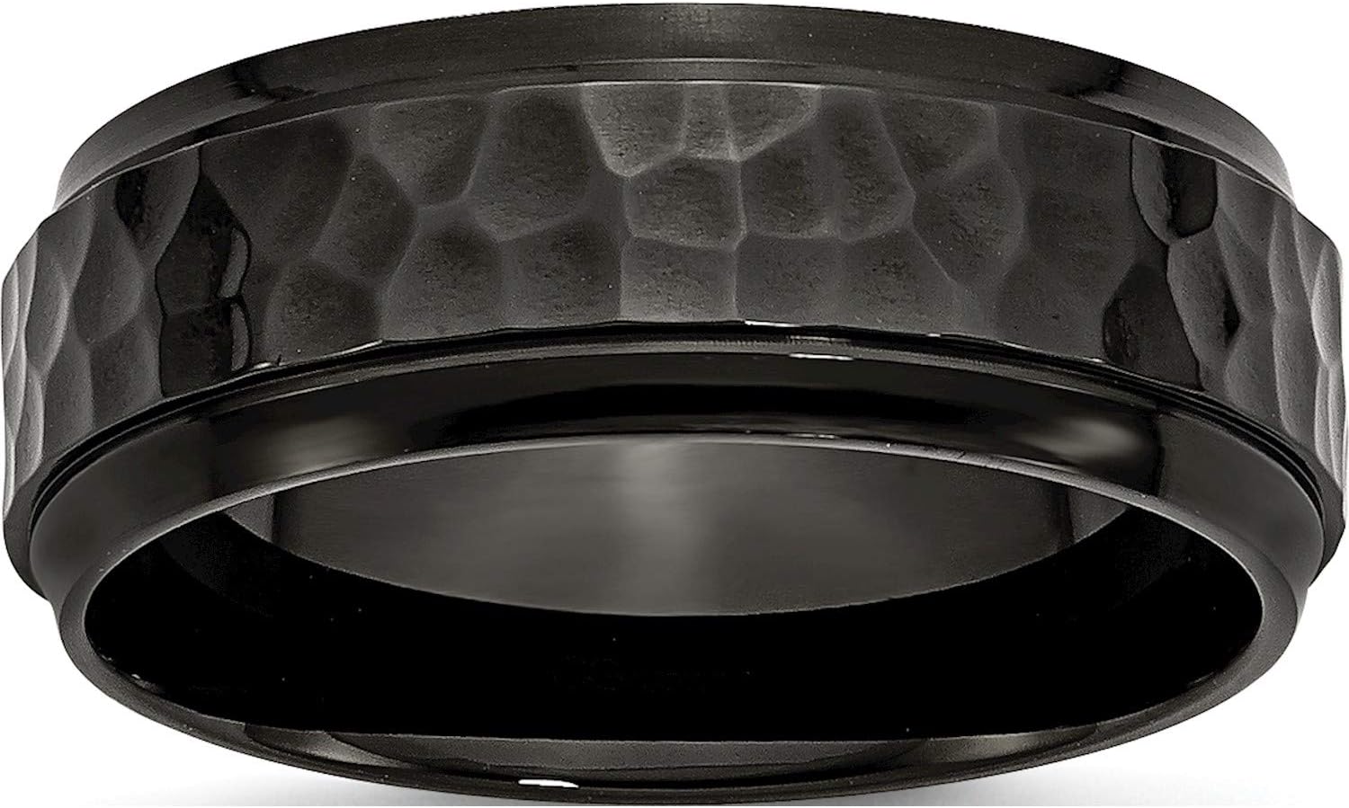 Chisel Stainless Steel 8mm Black IP-Plated Hammered/Polished Beveled Edge Band (Width=8)