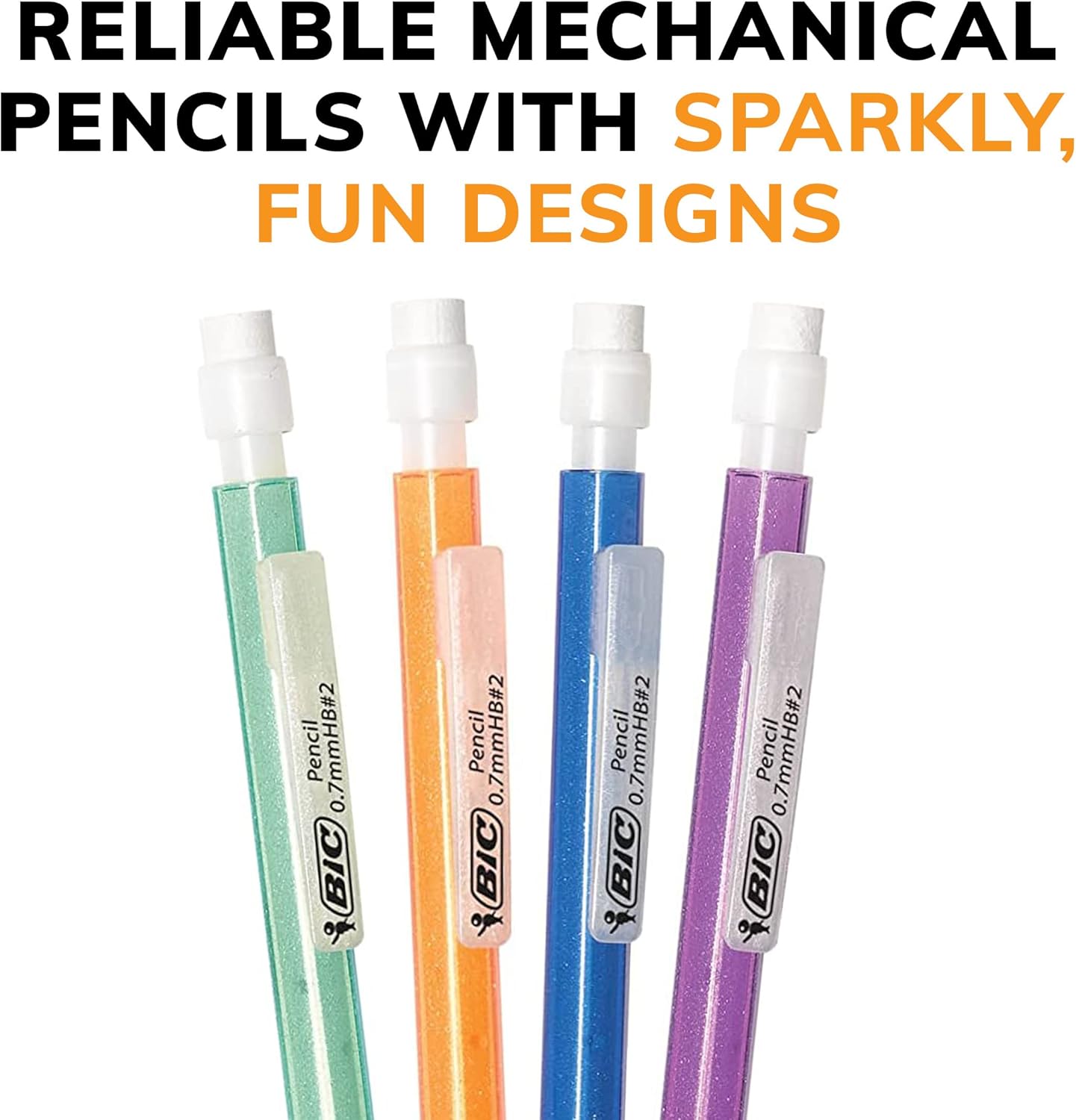 BIC Xtra-Sparkle Number 2 Mechanical Pencils With Erasers, Medium Point (0.7mm), 144-Count Pack, Cute Mechanical Pencils for Girls, Boys and Adults