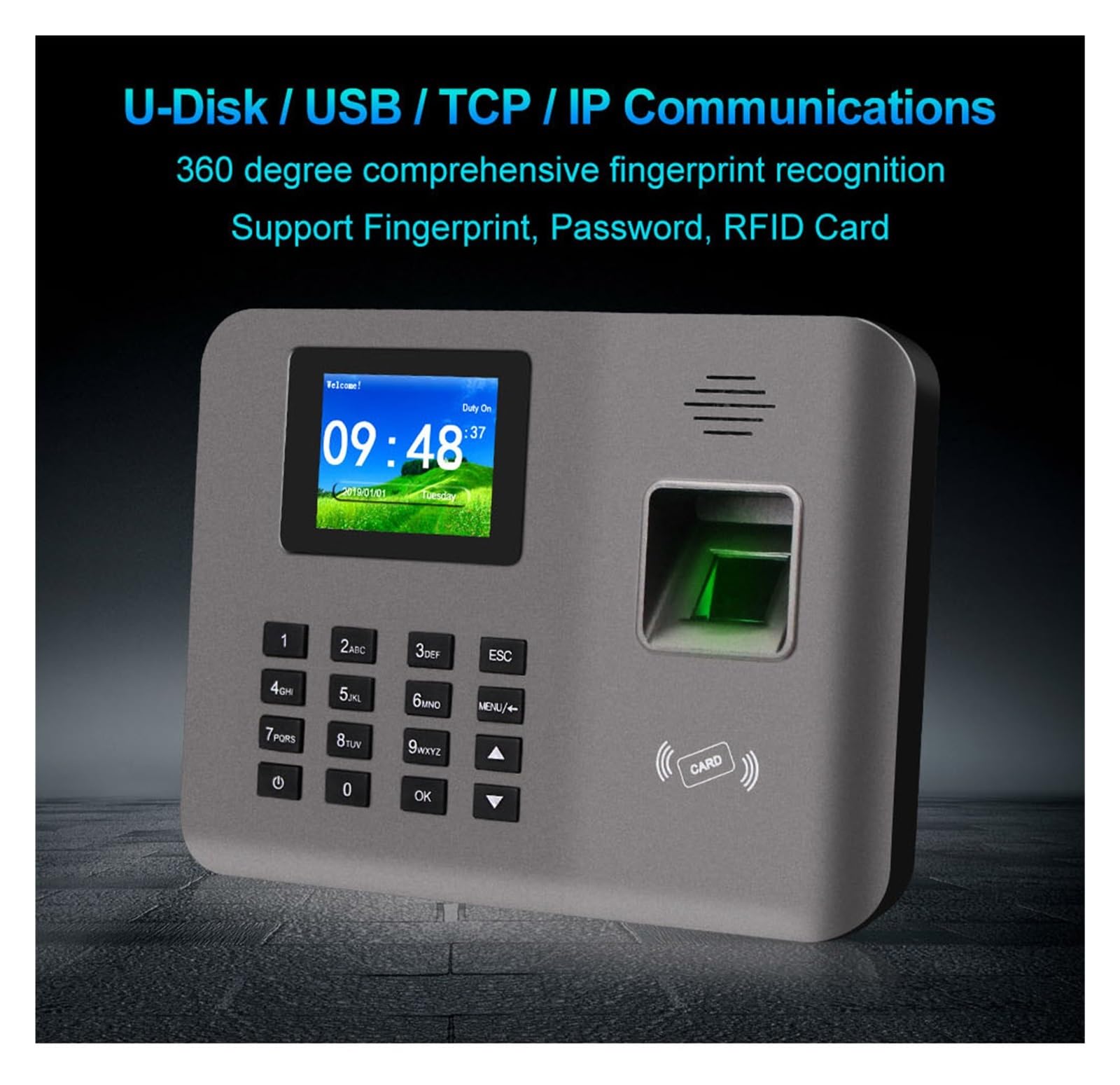 Maszyna do pomiaru czasu 2,4-calowa biometryczna maszyna do rejestracji czasu pracy na podstawie odcisków palców Karta RFID TCP/IP/USB Oprogramowanie urządzenia do meldowania/wymeldowania pracowników