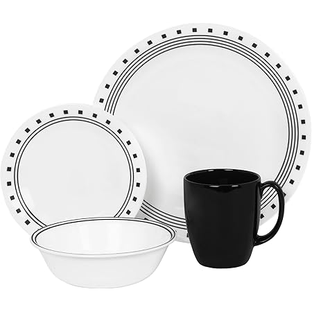Amazon Com Corelle Livingware 16 Piece City Block Design Dinnerware With Service For 4 Features Chip And Break Resistant Glass Is Microwave Oven And Dishwasher Safe With Bold And Bright Patterns Scratch And