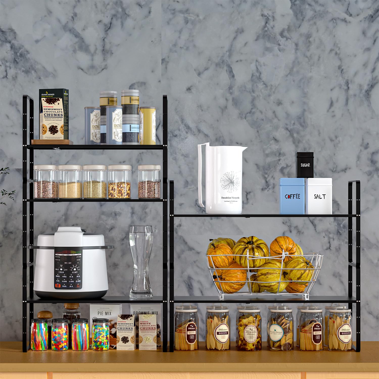 Erweiterbarer Schrankregal Küchenregal Organizer, stapelbarer Metall Gewürzregal Regaleinsatz Schrank-Organizer Regal, Küche Aufbewahrung Lagerregal für Zuhause, Speisekammer, Schwarz