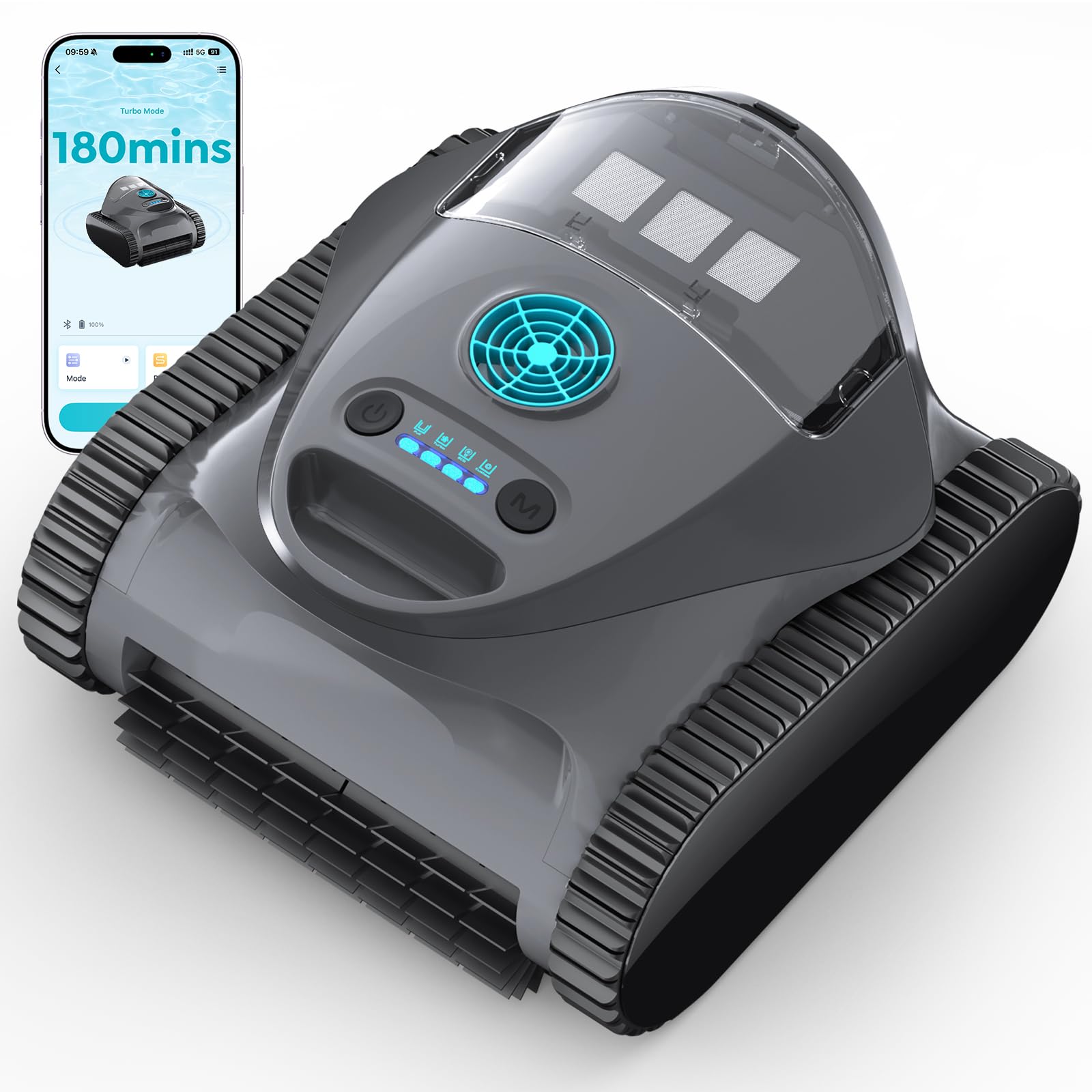 Photo 1 of C1 Cordless Pool Cleaner Robot with 180 Mins, Powerful Triple-Motor Suction, Wall & Waterline Deep Cleaning, Smart Paths with APP, Dual-Layer Filtration, for Inground Pools (Dusk Blue)