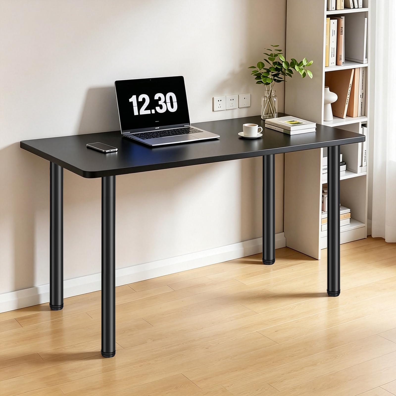 Jahof Pieds de Table Réglables 75 cm, Lot de 4 Pieds de Meubles Métal Noir Ø50mm, Support en Acier pour Table à Manger, Bureau