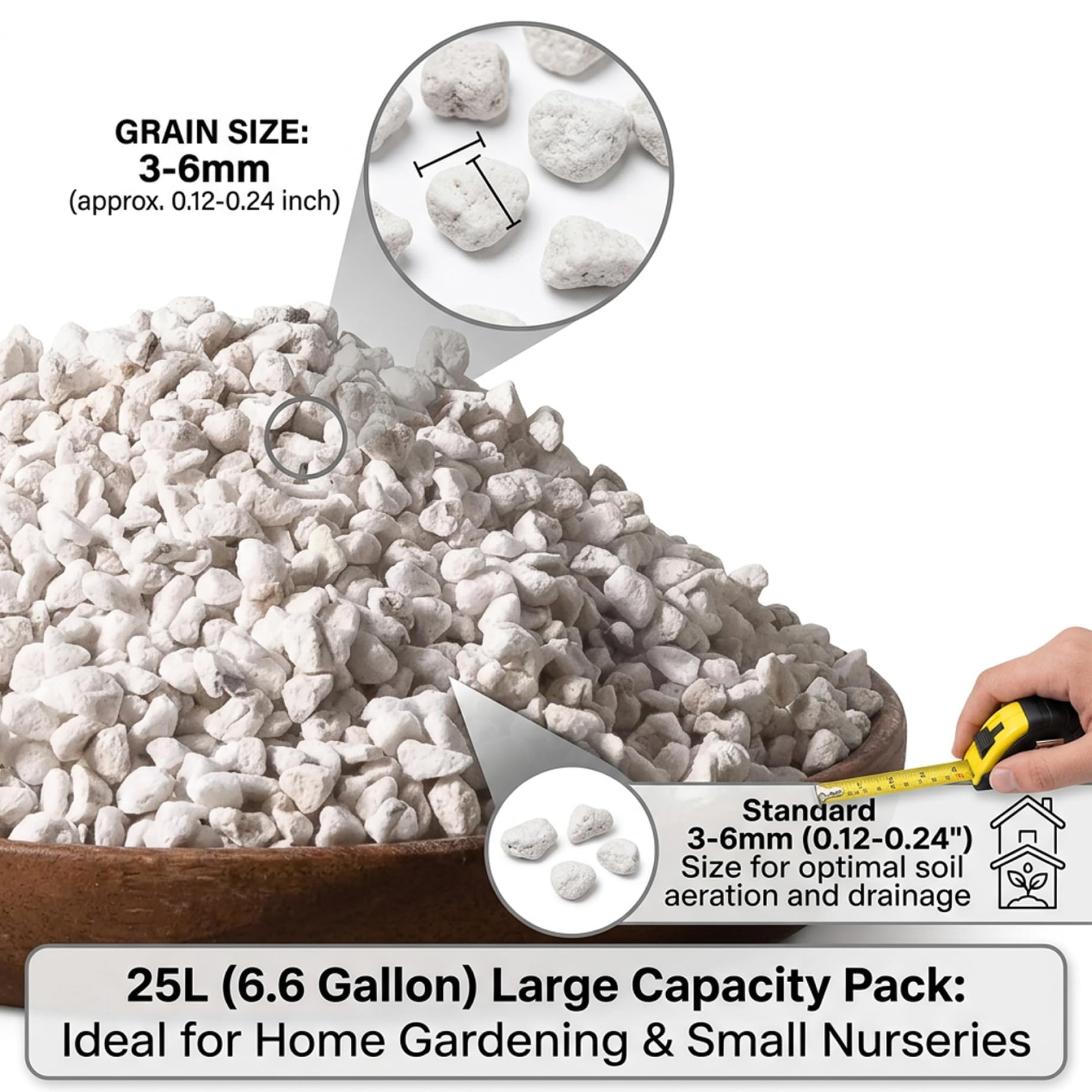 Perlite en Vrac, Perlite pour Le Jardinage, 25 L de Gros granulés de 3 à 6 mm pour Plantes, amendement Organique du Sol, aération et Drainage améliorés dans Le terreau