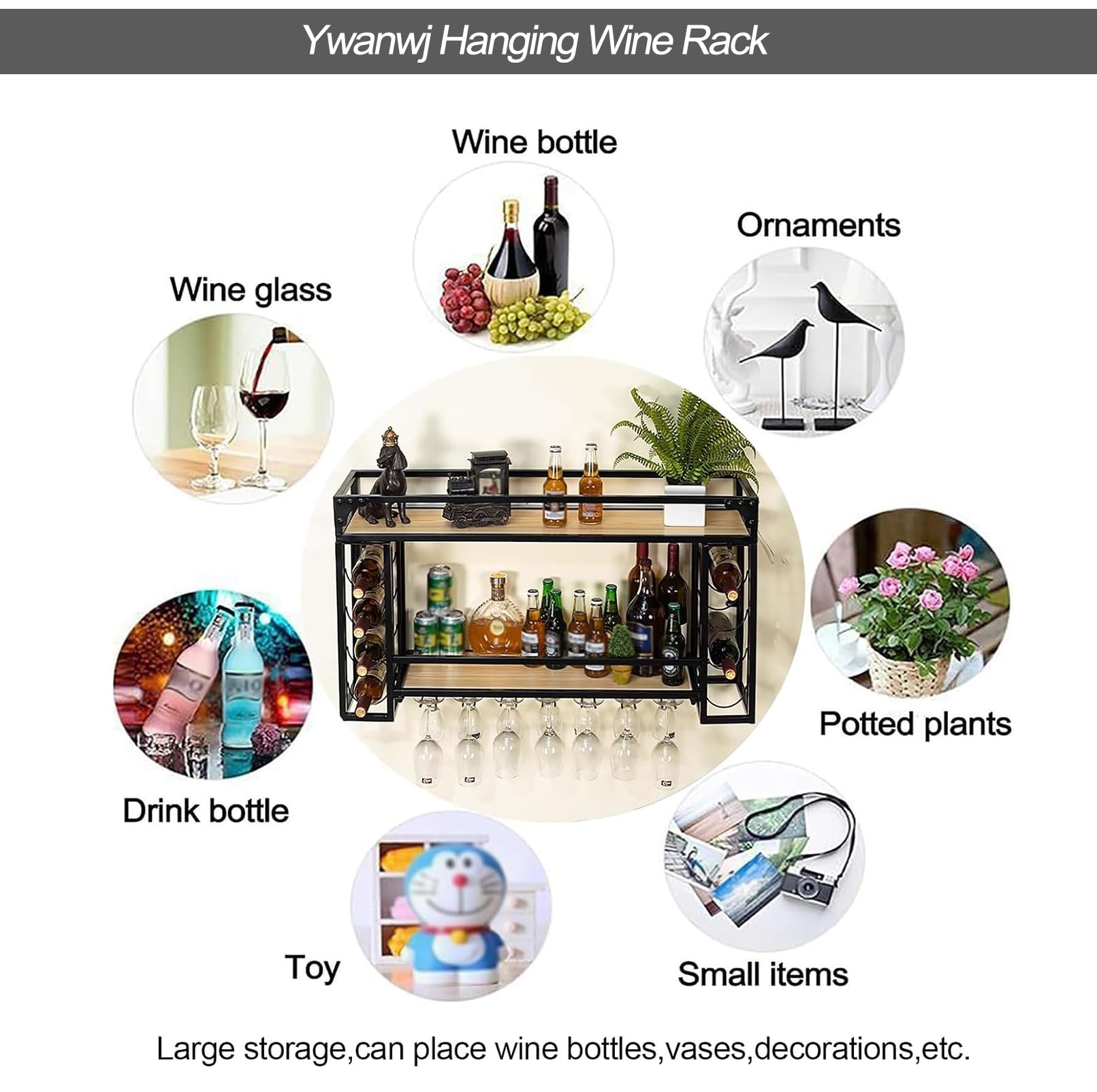 HDDNMLOH Ceiling Hanging Adjustable Boom Height Rack Freestanding 2 Layer Stackable Storage Shelves for Bar Restaurant Cafe 115 * 30 * 50cm