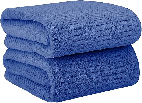 JML Microfiber Bath Towels, Large Bathroom Towel 2 Pack 30" x 60", Oversized, Soft, Super Absorbent and Fast Drying, Multipurpose Use for Sport, Fitness, Yoga, Diamond Cross Grid Navy