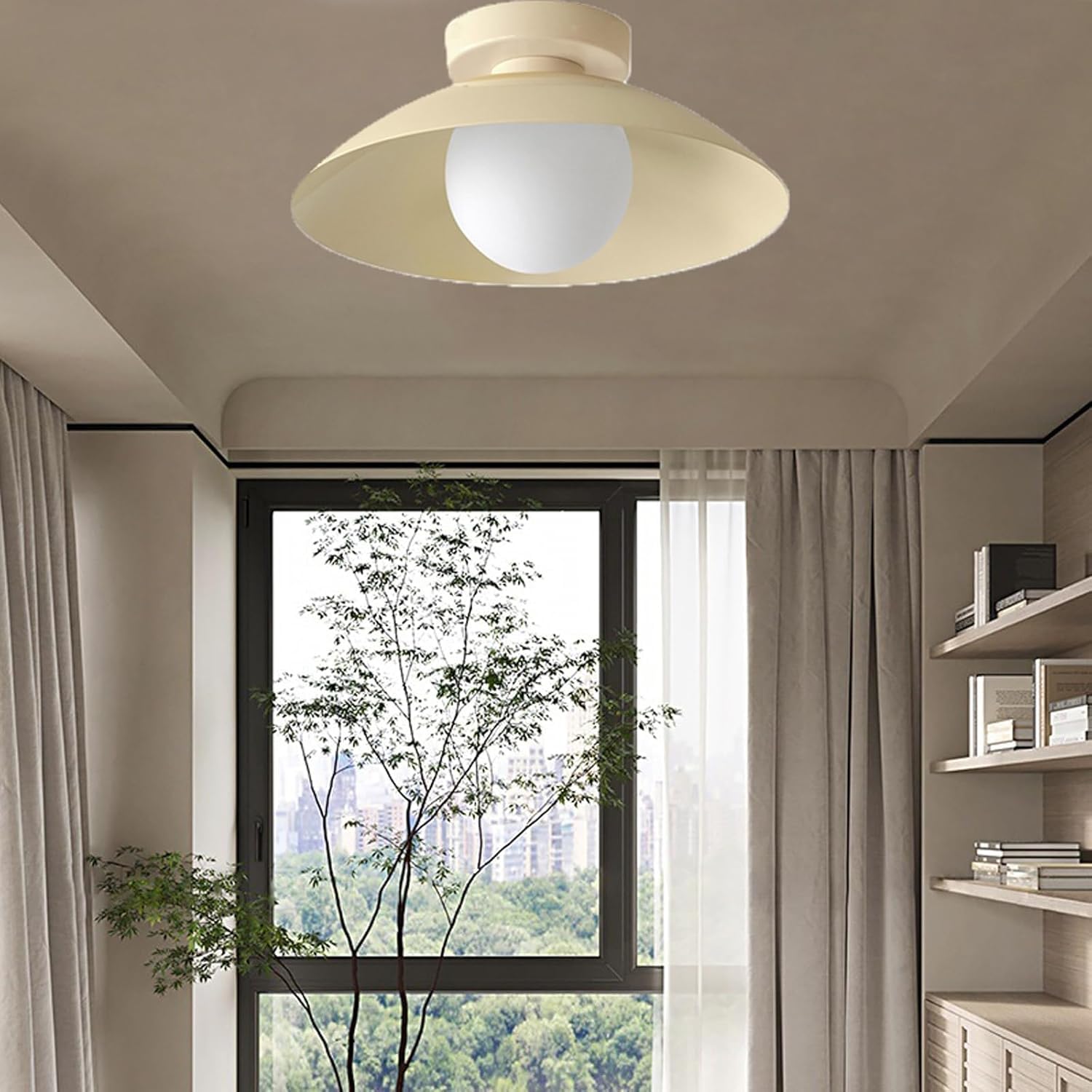 Lampa sufitowa do przedpokoju, balkonu, małych kremowych lamp sufitowych, do montażu półpłaskiego, żelaznego abażuru, korytarza, ganku, oświetlenia szatni, lampy sufitowej