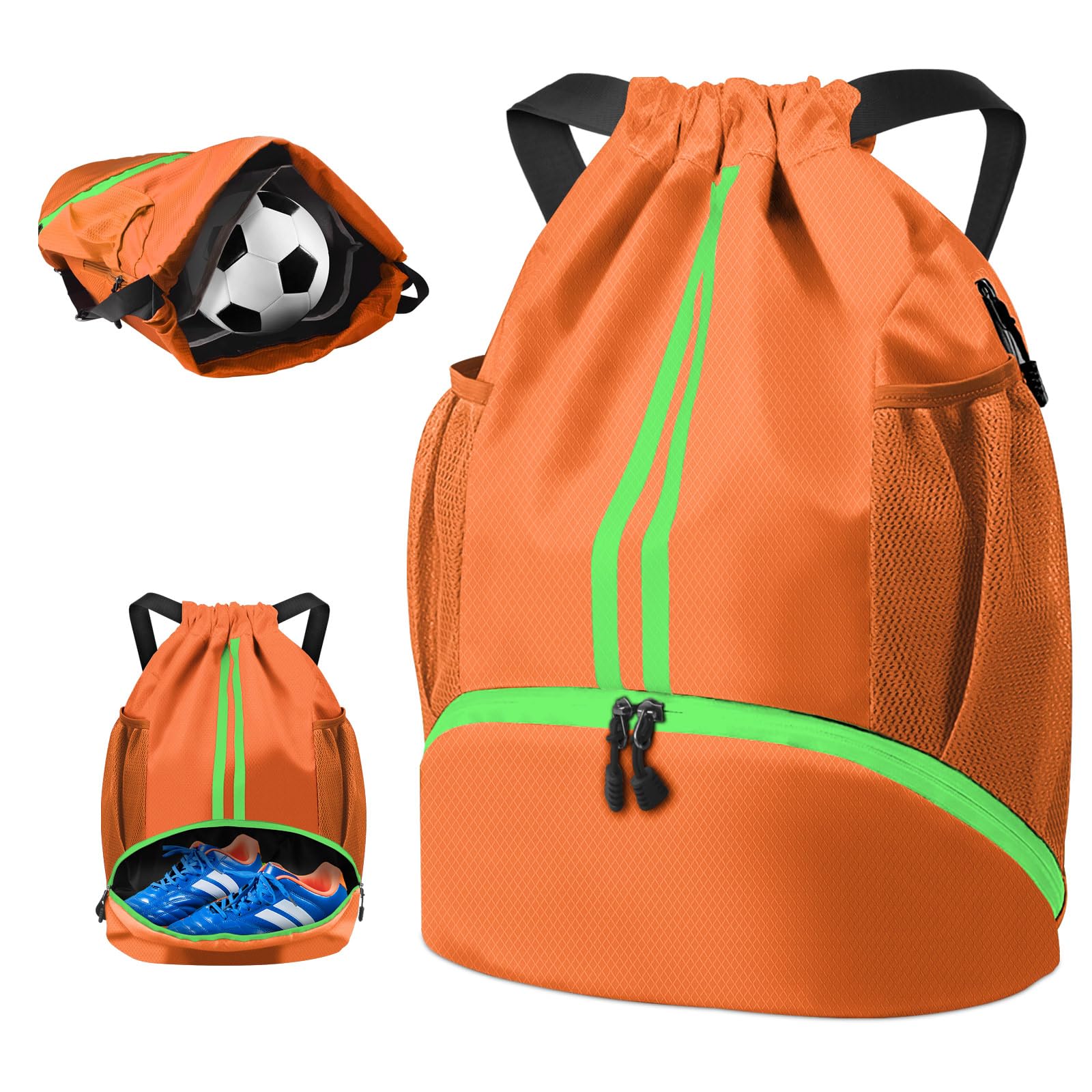 BROTOU Unisex Drawstring Backpack, Waterproof Gym Bag, Large Oxford PE Pack, Students School Backpack, Durable Sports Ball Bag, with Shoe Bag (A, Orange) โ image 1