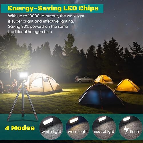 Miniatura 4 de Luz de trabajo LED de 100 W recargable con soporte, luz solar recargable al aire libre luces de camping con magnético, 4 modos, luz de inundación