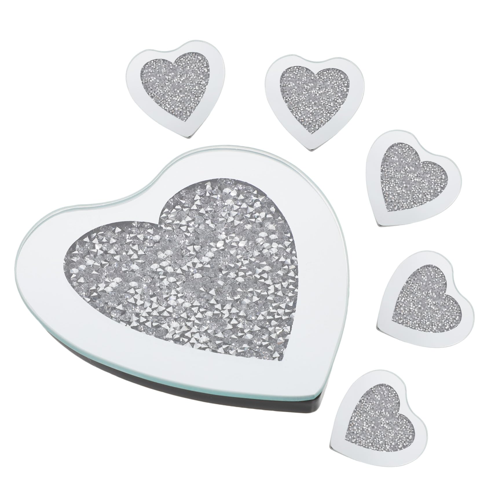 Posavasos de Cristal en Forma de Corazón 6 Unidades para Mesa | Vidrio, Color Plata, Resistentes al Calor Rayado, para Hogar y Hotel, Acabado Grueso