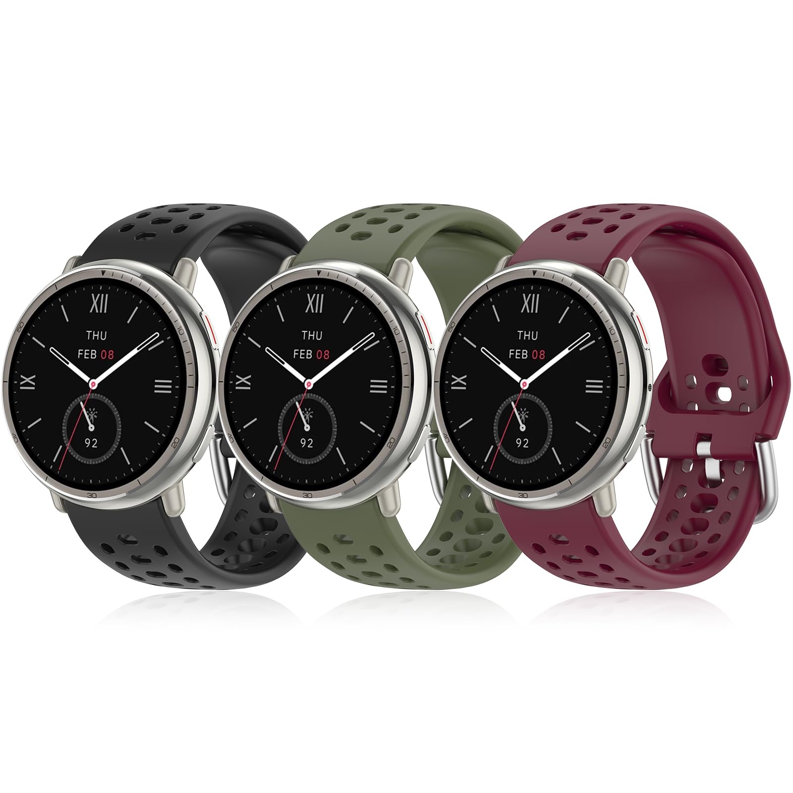 3 Piezas Correas Compatible con Amazfit Active2/Active/GTS4/GTS3/GTS2 Pulseras Reloj, Pulseras de Silicona, Transpirables, Suaves y Cómodas, Recambio Deportivo para Hombre y Mujer