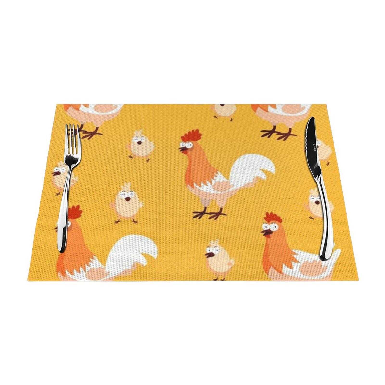PVC Placemat Set of 4 PCS, 45x30 CM, Chicken Chick Printed Non-Slip Heat Resistant Place Mats for Kitchen Dining Table Indoor Outdoor