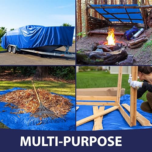 Miniatura 5 de Lona resistente para todo tipo de clima, 100% impermeable, paquete de 2, lonas resistentes a la temperatura UV de 5 mil, cubierta multiusos de alta