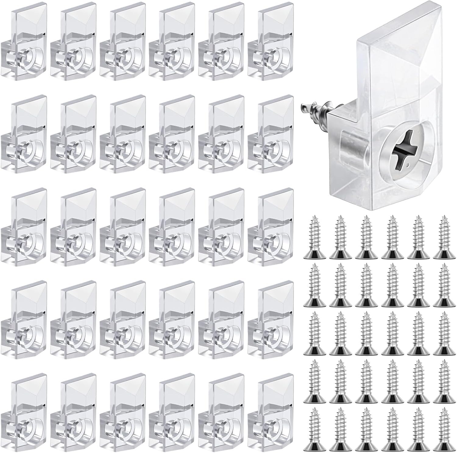 30 Sets Mirror Holder Clips, Clear Plastic Mirror Clips Mirror Mounting Hardware with Screw Mirror Holders for Wall Mounting Mirror Hanging Hardware for Wall and Fixed Mirror Box Door