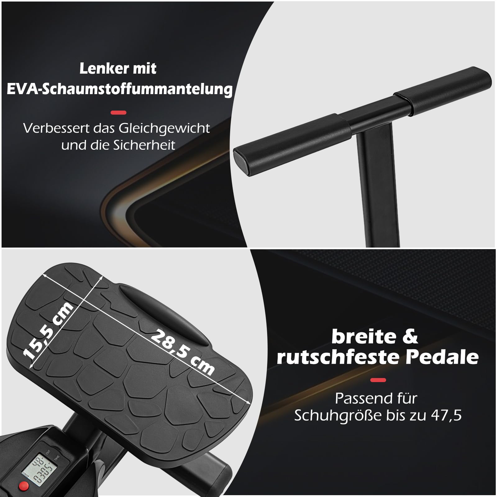 COSTWAY Stepper z kierownicą, stepper fitness z regulowanym rezystorem i wyświetlaczem LCD, wspinaczka schodowa z uchwytem o regulowanej wysokości, do domu, biura, na siłownię