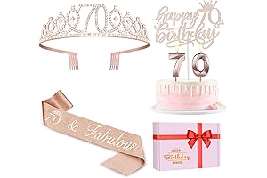 70th Birthday Decorations for Women, 70th Birthday Sash, Crown/Tiara, Candles, Cake Toppers