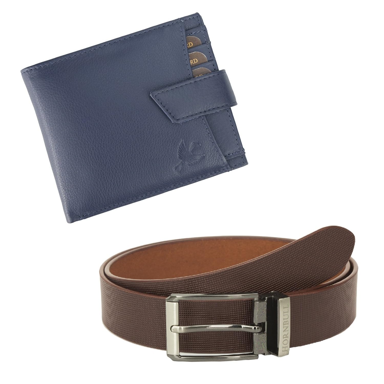 HORNBULL Mens Blue Wallet and Brown Belt Combo BW45101 Diwali Gift Set for Men