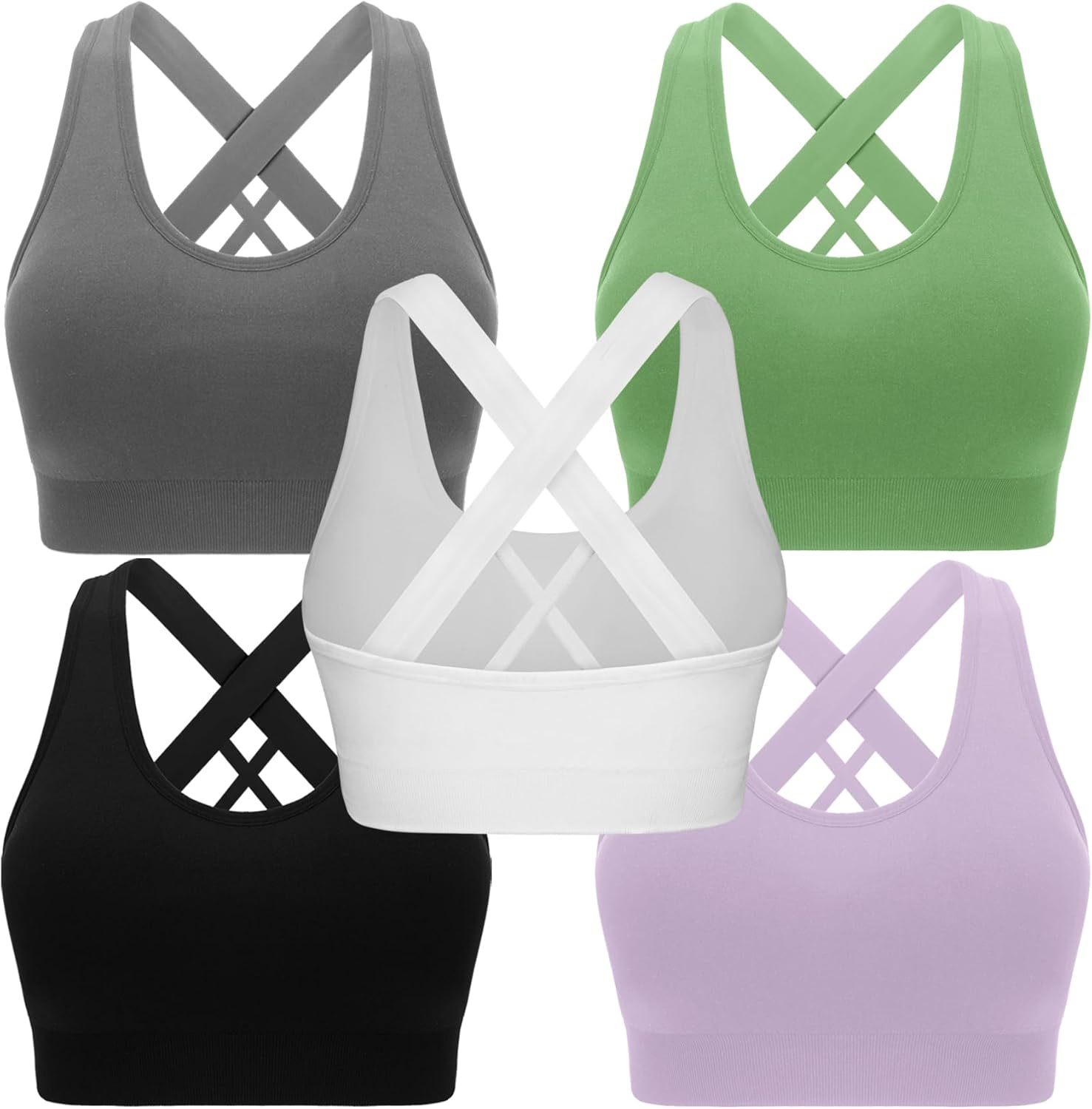 Double Couple Sports Bras for Women Padded High Impact Seamless Criss Cross Back Workout Tops Gym Activewear Bra