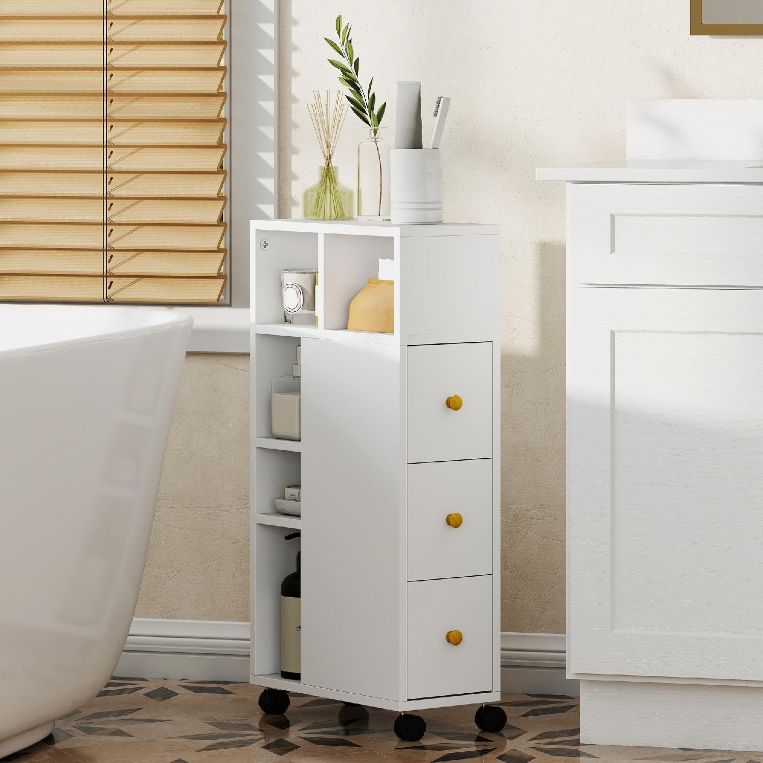 Mobile Bango Salvaspazio Mobiletto 3 Cassetti e Ripiani Moderno Dimensioni 20x40x80 cm Bianco