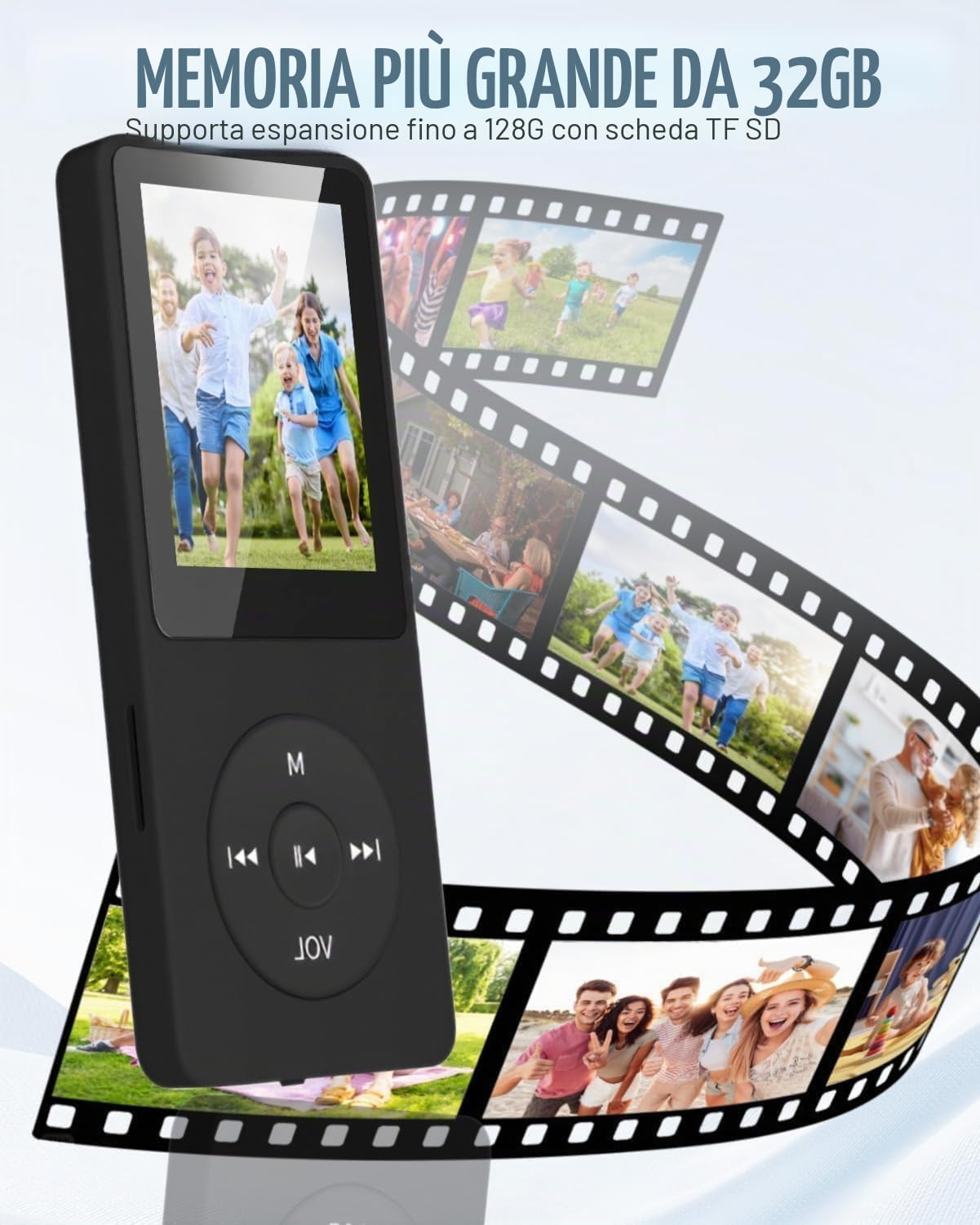 32 GB Lettore MP3 Bluetooth 5.3 con display TFT a colori da 1,8" con cuffie, radio, e-book, registrazione, supporto fino a 128 GB, nero
