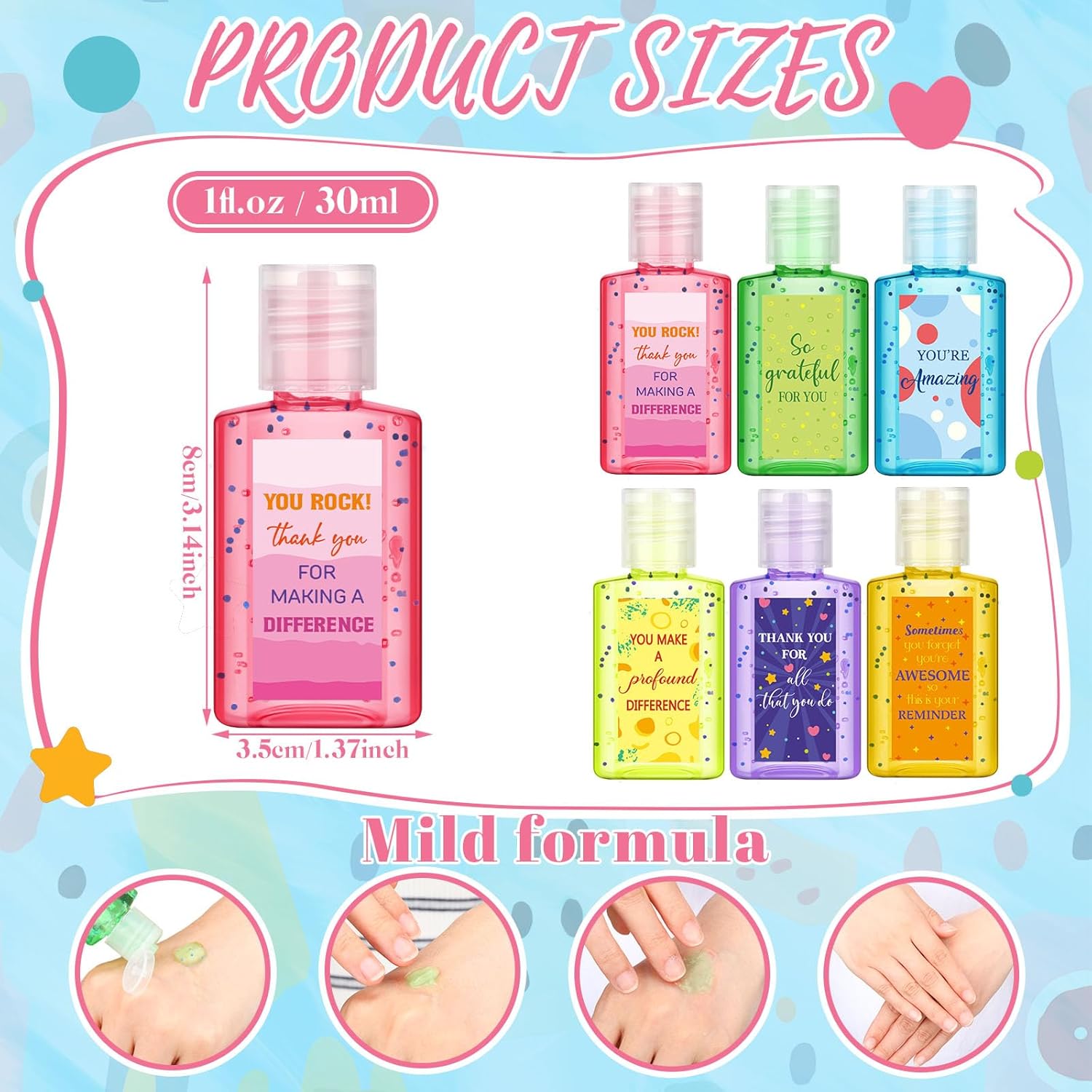 24 Pcs Thank You Mini Hand Sanitizer Bulk Travel Size 1oz Employee Appreciation Gift Team Small Hand Sanitizer Party Favor Difference Maker Gift for Volunteer Office Staff Coworker Teacher (Colorful)
