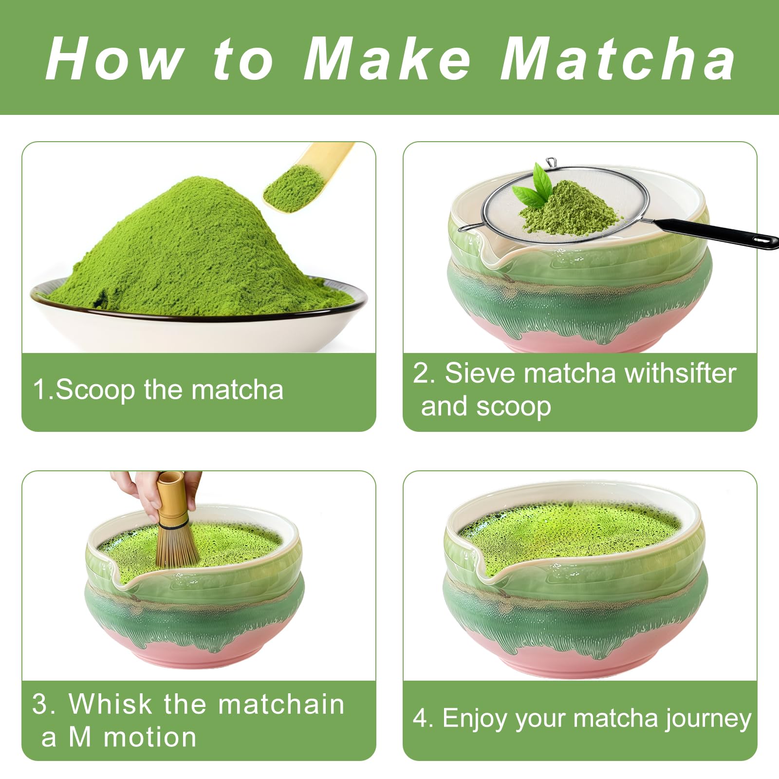 2-częściowy zestaw miseczek do matchy z dzióbkiem, różowy zestaw do herbaty matcha, z miską do matchy chawan i ceramicznym uchwytem na miotły, akwarela, glazurowana porcelana z pudełkiem
