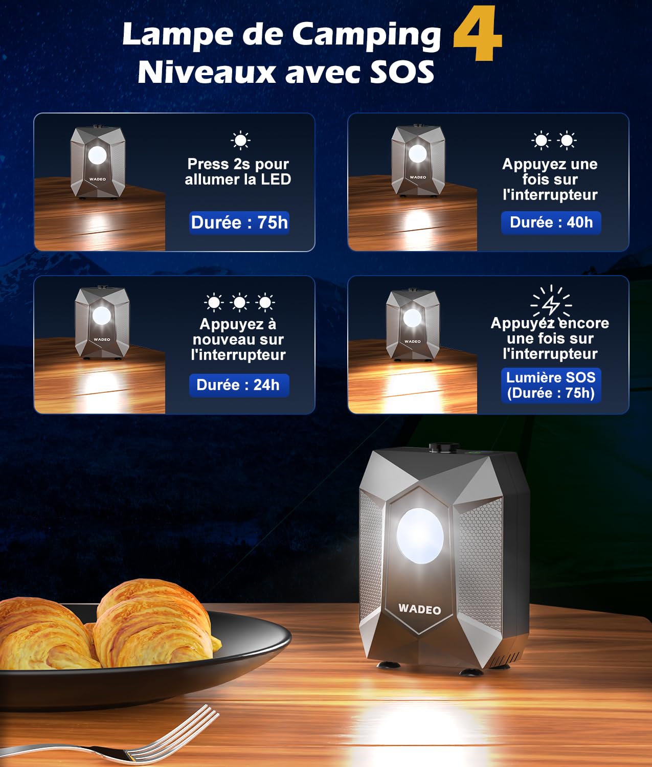 WADEO Kit Douche de Camping, Douche Portable - Pompe Rechargeable 6000mAh avec Lumière LED, 5 Modes de Jet, Affichage Fahrenheit/°C, IPX8 - pour Camping Expert, Voyage & Soins Animaux
