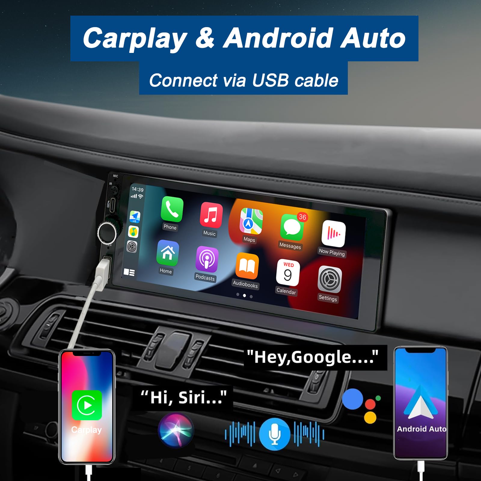 Autoradio 1 DIN con Schermo CarPlay & Android Auto – 6.9 Pollici Touchscreen Radio Auto con Schermo, Stereo Auto Bluetooth Supporta Mirror Link/FM Radio/USB/EQ con Telecamera Posteriore