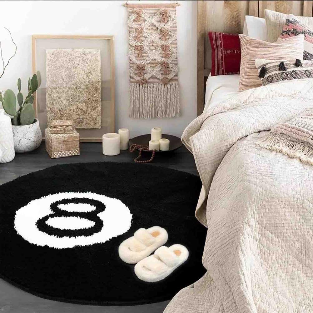 Tappeto Decorativo Rotondo con 8 Palline Tappeto a 8 Palline Simulazione Biliardo Rugby Assorbente Antiscivolo Lavabile in Lavatrice per Feste Soggiorno,A Flocking,100cmx100cm
