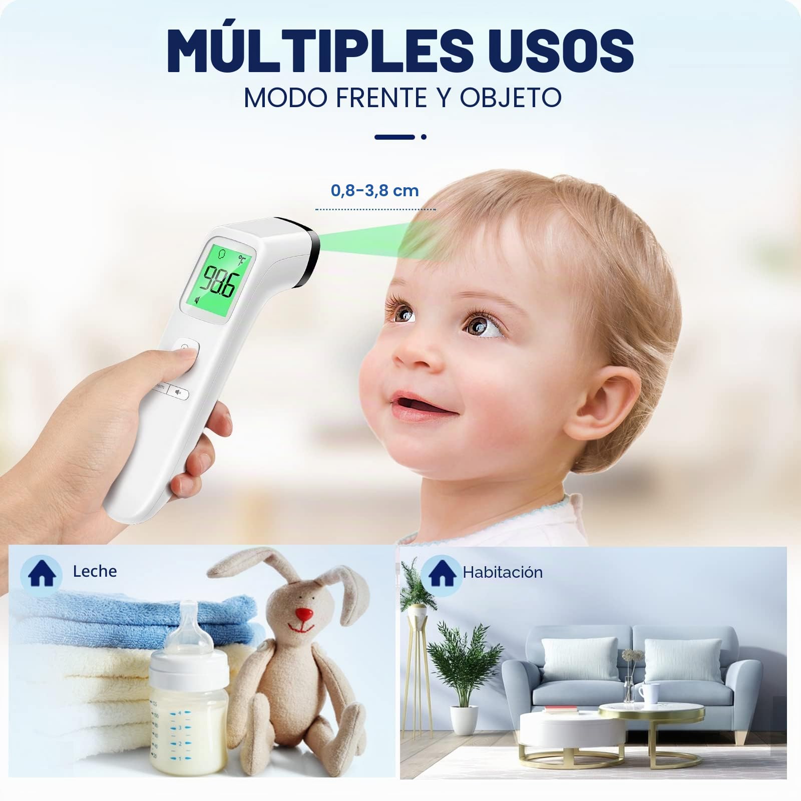 Termómetro de frente, termómetro para bebés y adultos con alarma de fiebre, pantalla LCD y función de memoria, ideal para toda la familia (blanco)