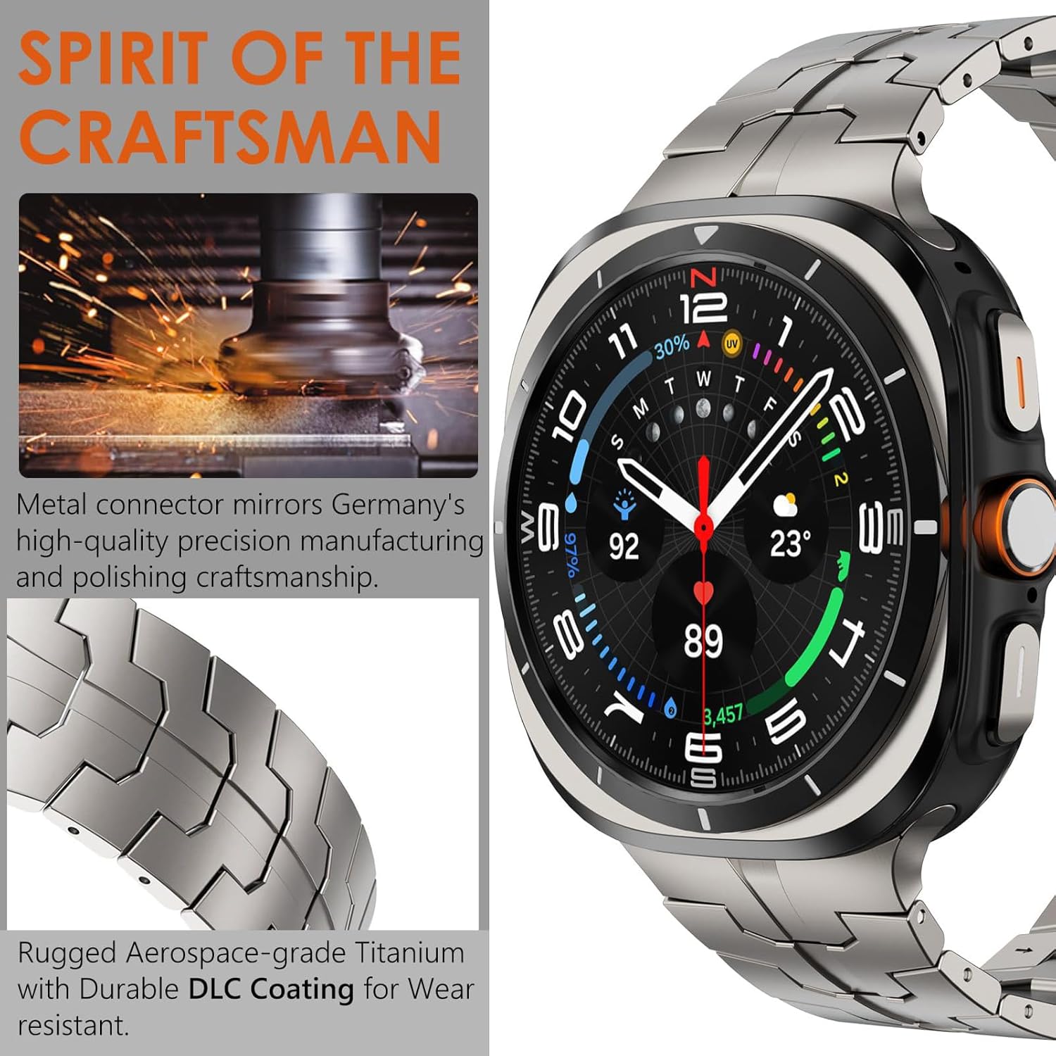 WINGLE Titanium Band for Galaxy Watch 8/8 Classic/Ultra Bands 47mm 2025/2024 Men Armor Rugged Metal Band Classy Casual Business Samsung Galaxy Watch8/ Galaxy Watch Ultra Bands Butterfly Folding Clasp